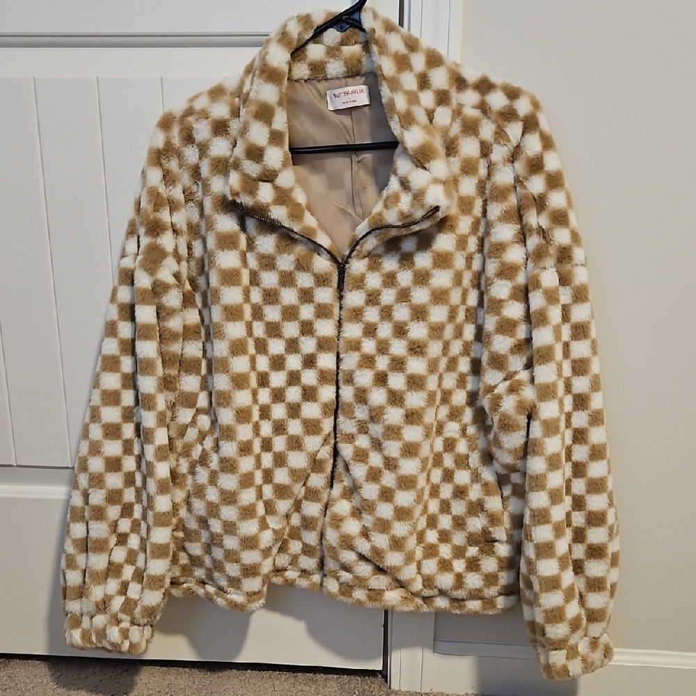 Checkered Fuzzy Jacket - Never Worn